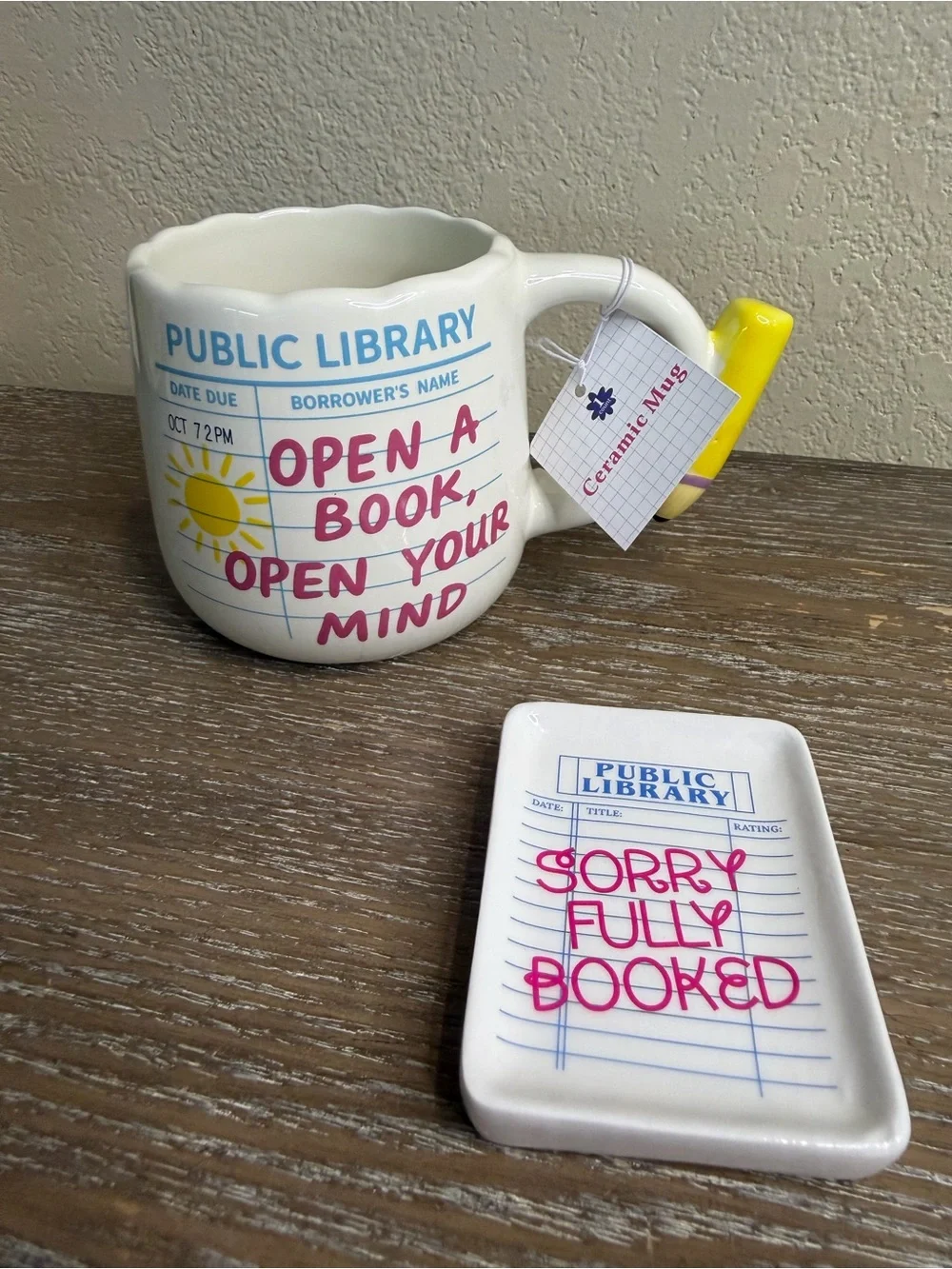 Public Library 'Open a Book, Open Your Mind' Ceramic Mug & library triket tray